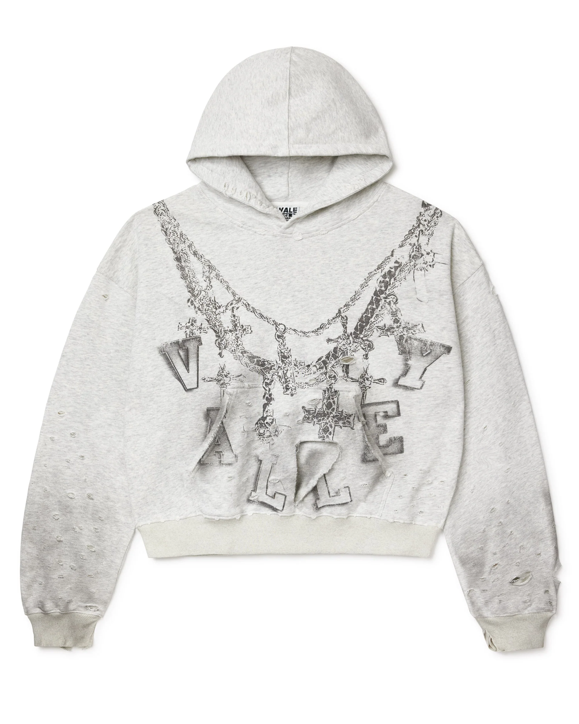 Distressed Chain Hoodie Heather Grey